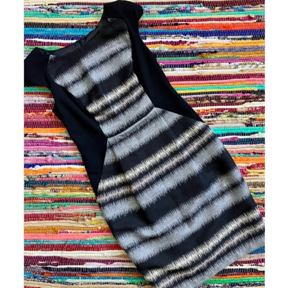 Anthropologie ~ Eva Franco ~ Metallic stripe panel sheath cocktail dress